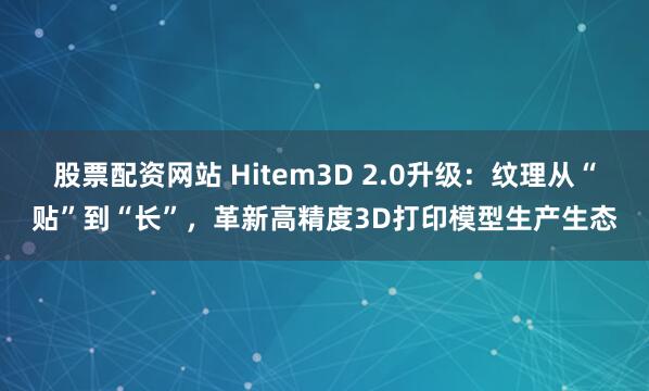 股票配资网站 Hitem3D 2.0升级：纹理从“贴”到“长”，革新高精度3D打印模型生产生态